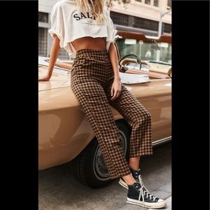 The Salty Blonde x 12th Tribe Bishop Tan Checkered Trousers. Size Small